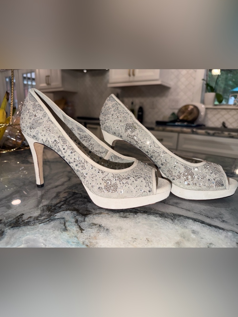 Antonio Melani Embellished Peep Toe Heels Gray US 9M